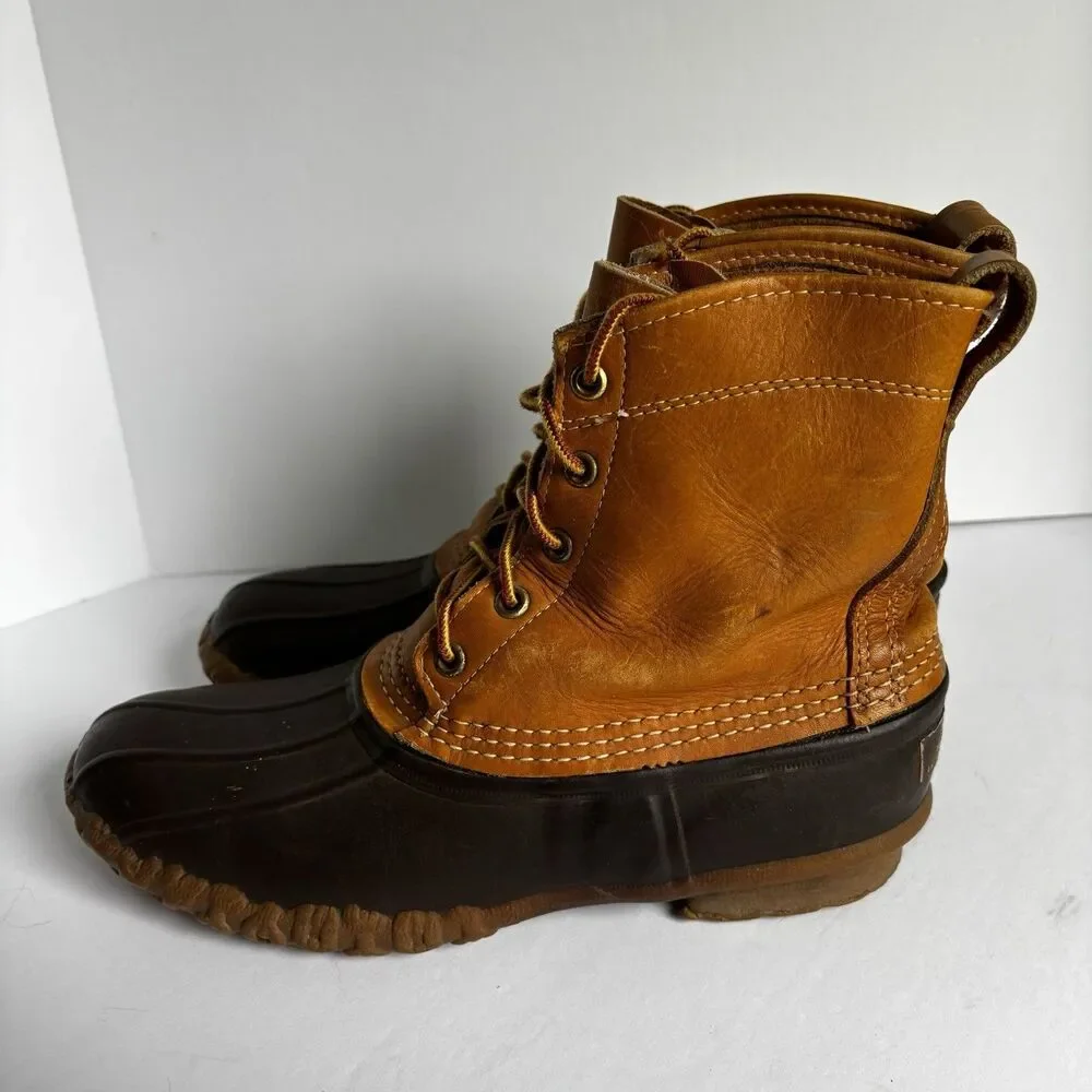 LL Bean Maine Hunting Shoe Duck Boots Women's Size 8 Brown Leather USA Vintage